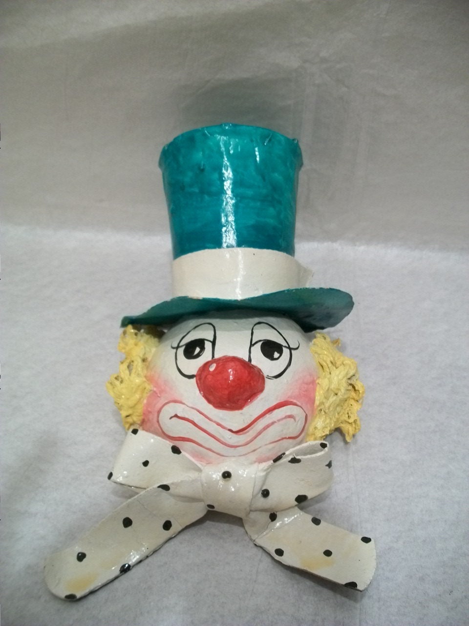 Handmade Vintage Paper Mache Clown Head Sad Clown by GiniCrafts