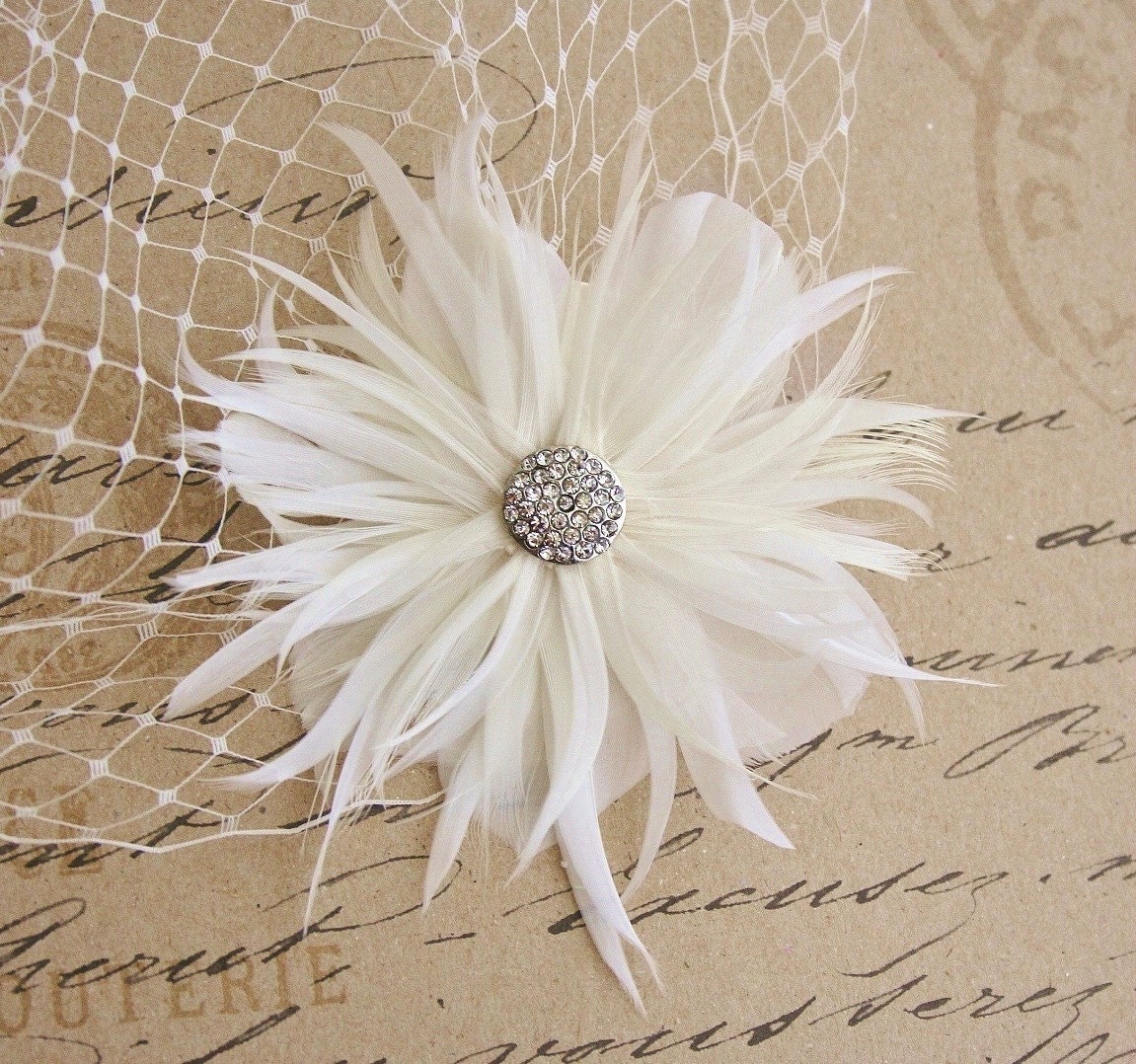 Bridal Fascinator, White Bridal Fascinator, Bridal Feather Flower, White Fascinator, Wedding Hair Accessories