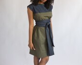 Boat Neck Dress with Obi Belt by Lavender in Brown