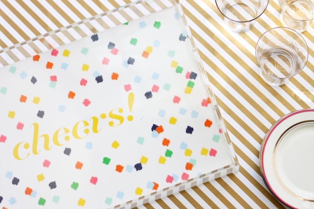 LARGE Lucite Serving Tray - Confetti - Custom/Monogrammed/Personalized