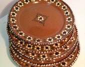 Vintage Decorative Set of 5 Hand Painted Mexican Clay Pottery Dinner Plates 70s