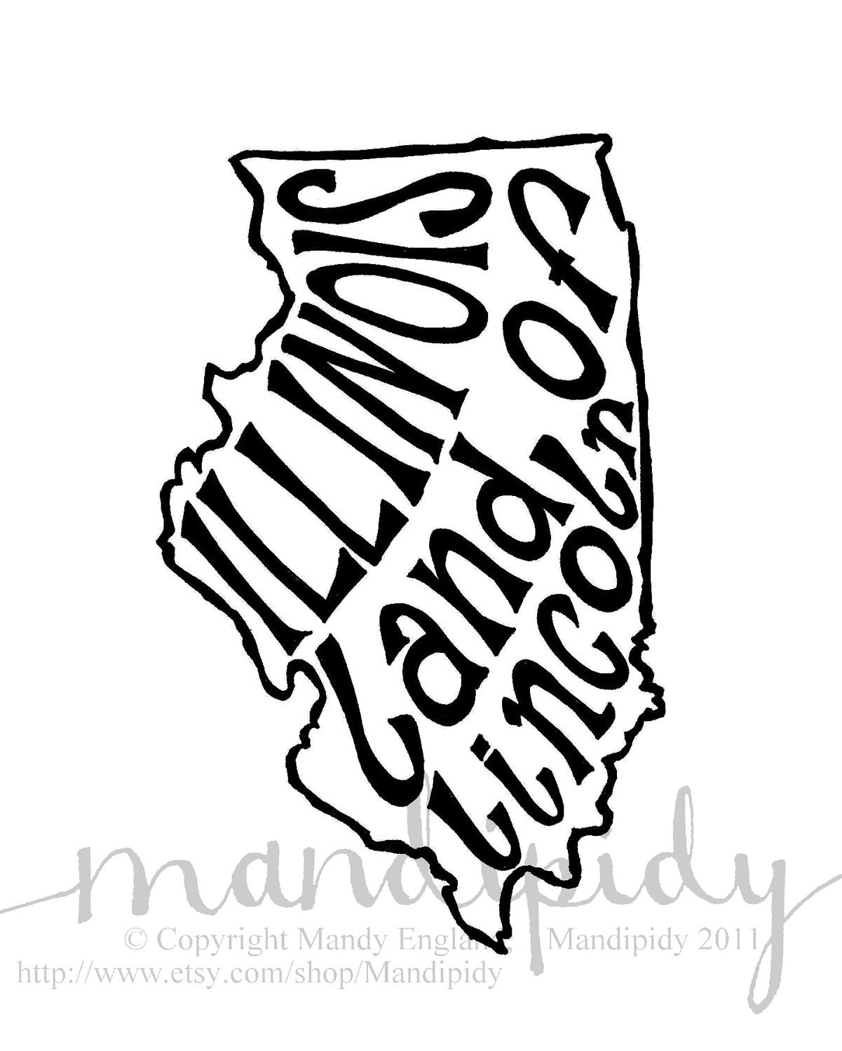 Illinois Land of Lincoln - White Background - 8x10 Illustrated Print by Mandipidy
