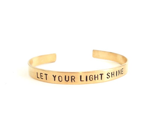 Bracelet brass handstamped - let your light shine - gold