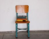 Retro Kids School Chair in Turquoise & Wood