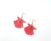 Neon Pink Seashell Lace Earrings with Gold Anchors