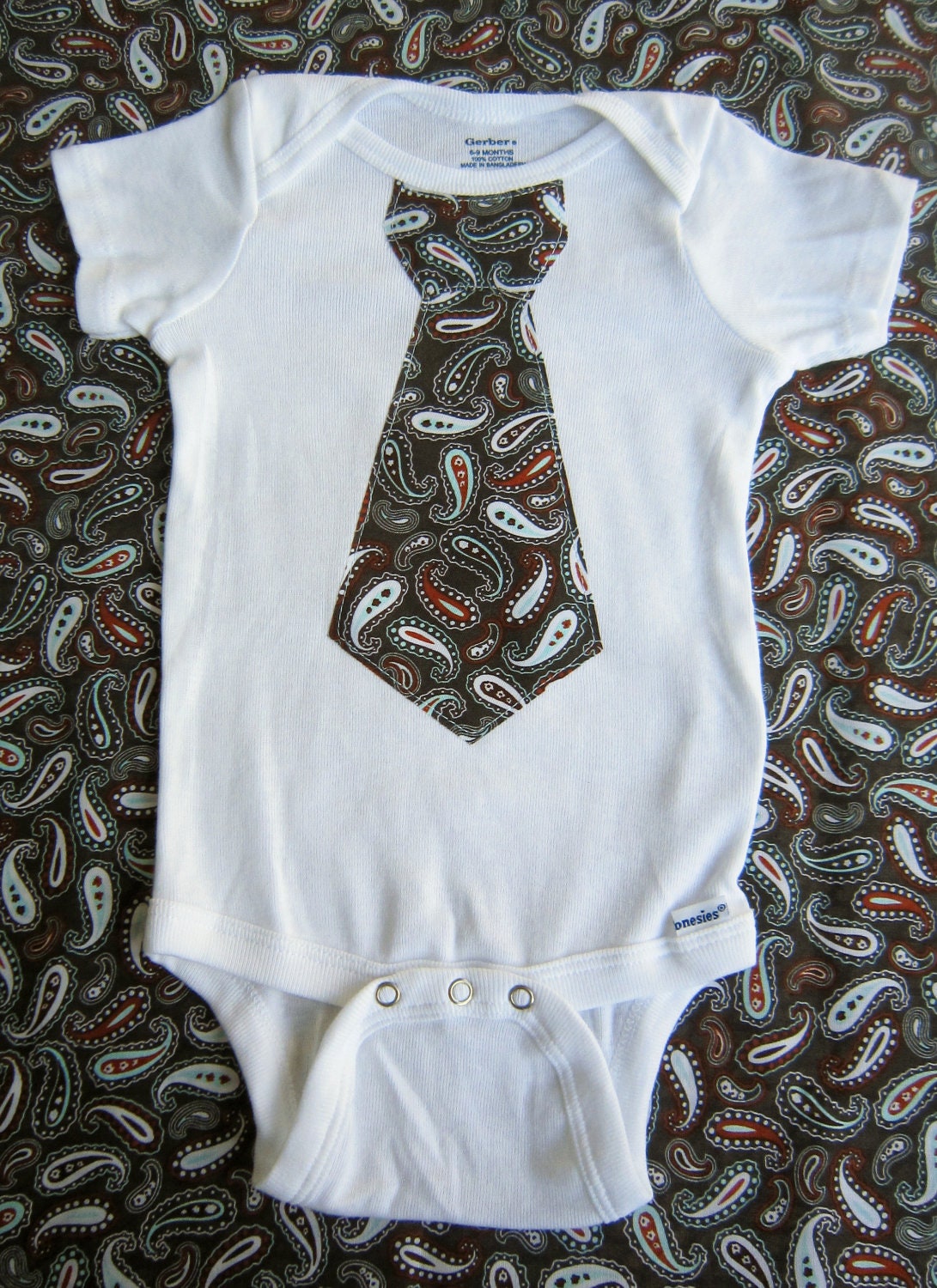 Paisley Tie Applique Onesie or Toddler T-Shirt