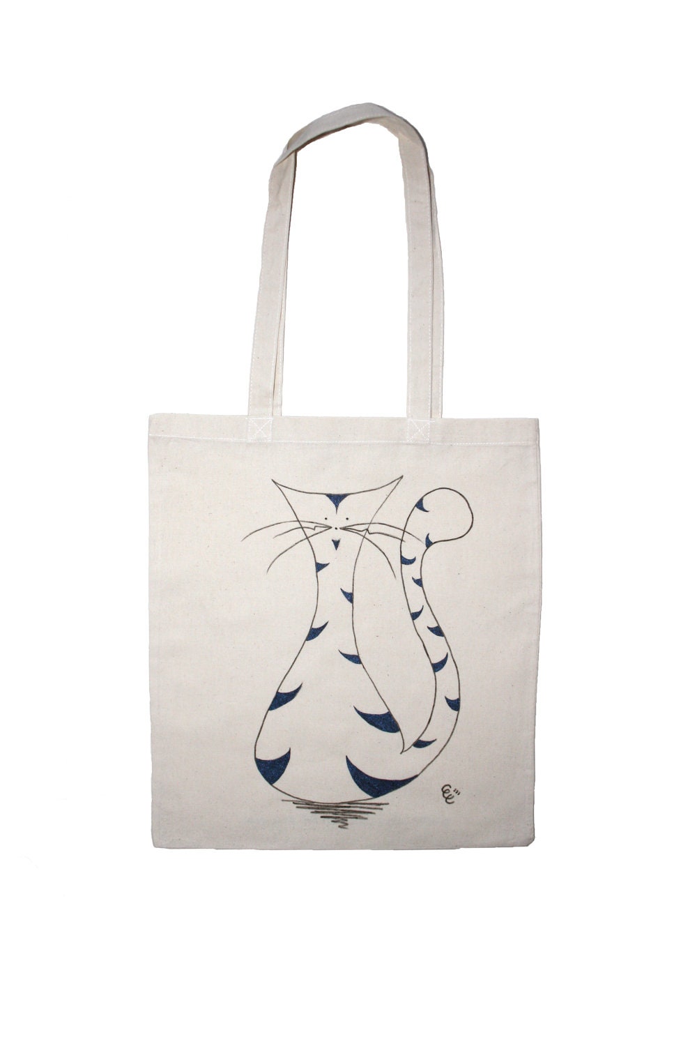 Hand Painted Tote Bag, Abstract  Cat, Large Reuseable Bag, Cat Bag, Captain Claw Tote Bag