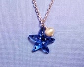 Blue Starfish Necklace With Pearl Friendship Gift Beach Jewelry