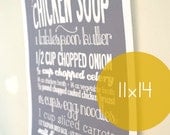 11x14 Chicken Soup Recipe Kitchen Art Print with Handlettering