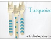 Hand Stamped Wooden Spoons/Forks- You pick the colors-spoons-forks-knives- ice cream spoons-birthday utensils-25 count