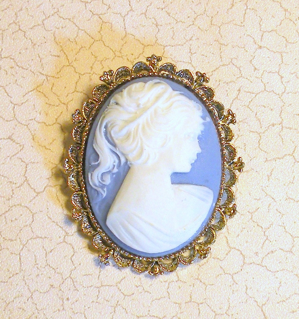 Vintage Blue Cameo Pendant Lapel Pin Cream on Blue Gerrys