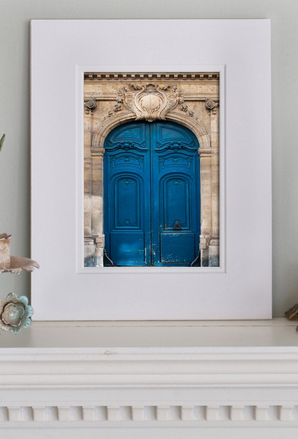 Paris Photo - The Blue Door, 5 x 7 Matted Fine Art Photograph, Urban Home Decor