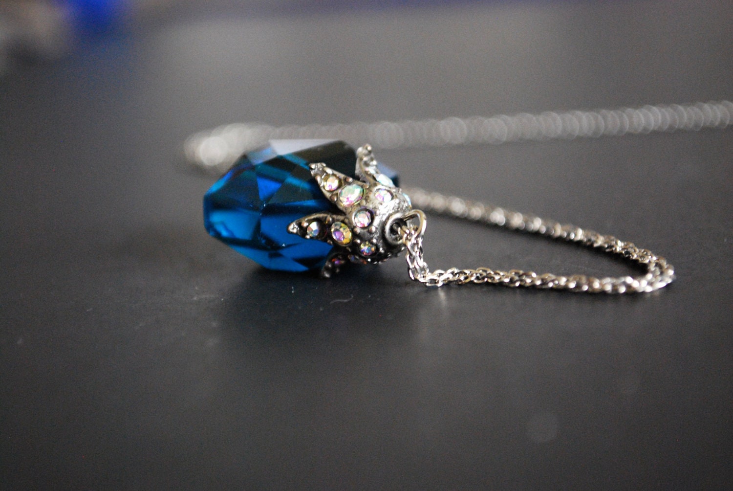 Octopus Blue Necklace -- Electric Blue Crystal, Silver -- FREE SHIPPING