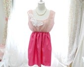 Spring Sparkly Pink Party Barbie Empire waist Dress - Romantic Cute Lace applique Flower tunic sleeveless baby pink hot pink size Medium