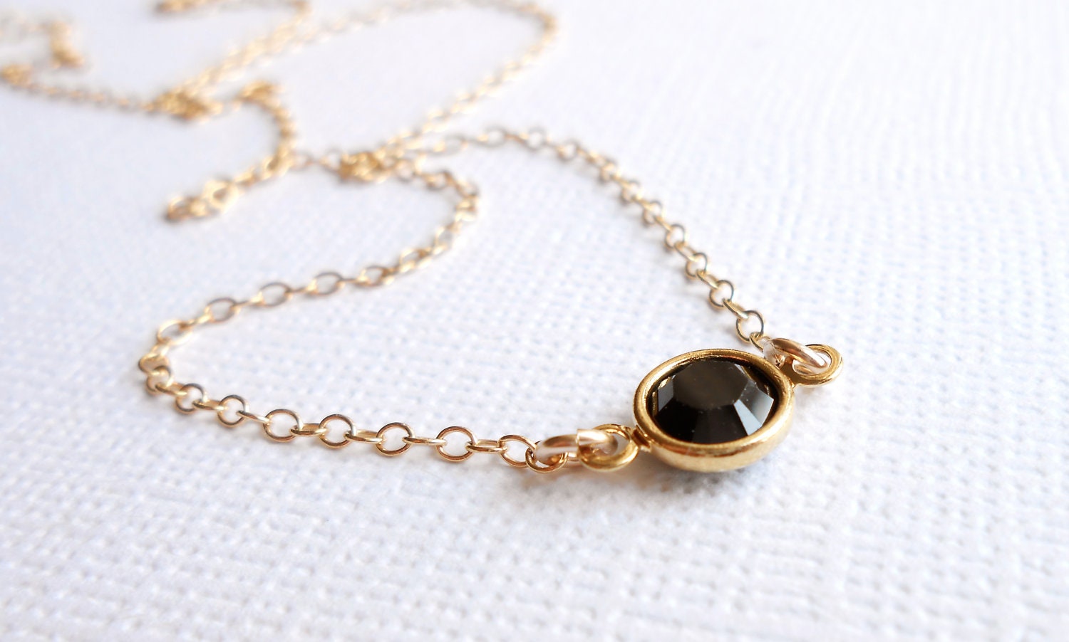 Black Crystal & Gold Necklace, Tiny Delicate Minimal Classic Jewelry - Bridesmaids Set, Swarovski Crystal