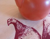 Linen Tea Towel Dusty Rose with Red Pigeon Print Kitchen Hostess Gift under 25 ready to ship