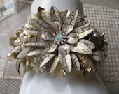 Hand Crafted By ME Vintage Victorian Golden Wedding Floral Rhinestone Garden Costume Jewelry Bracelet Cuff