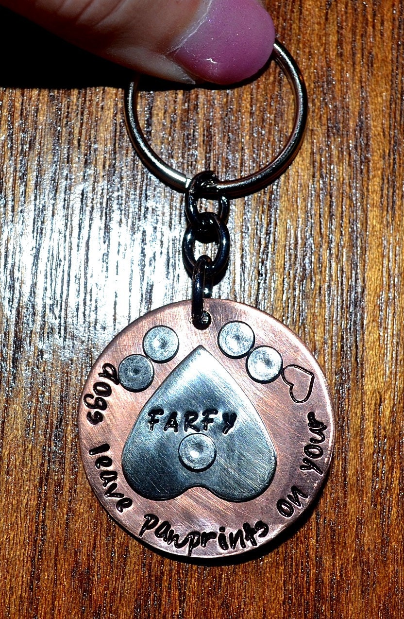Dogs Leave Pawprints On Your Heart Personalized Handstamped Keychain