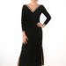 Formal Maxi Dress Black Deep V With Gold Brocade Trim Vintage 60s Long Sleeve Medium