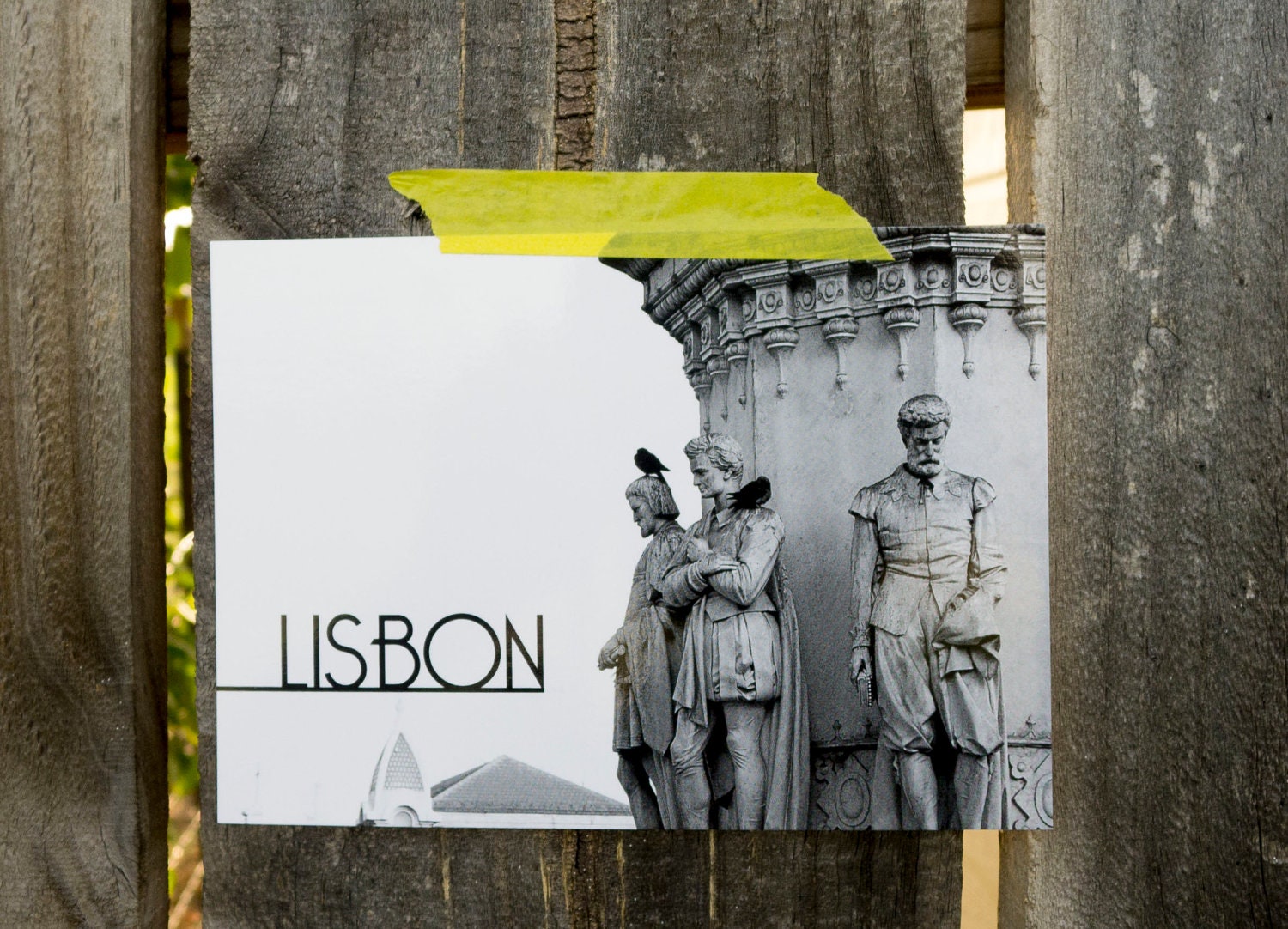 Lisbon Postcard Photography-Black and White Gothic-Statue Bird Portugal-Art Deco Vintage Style Travel Print