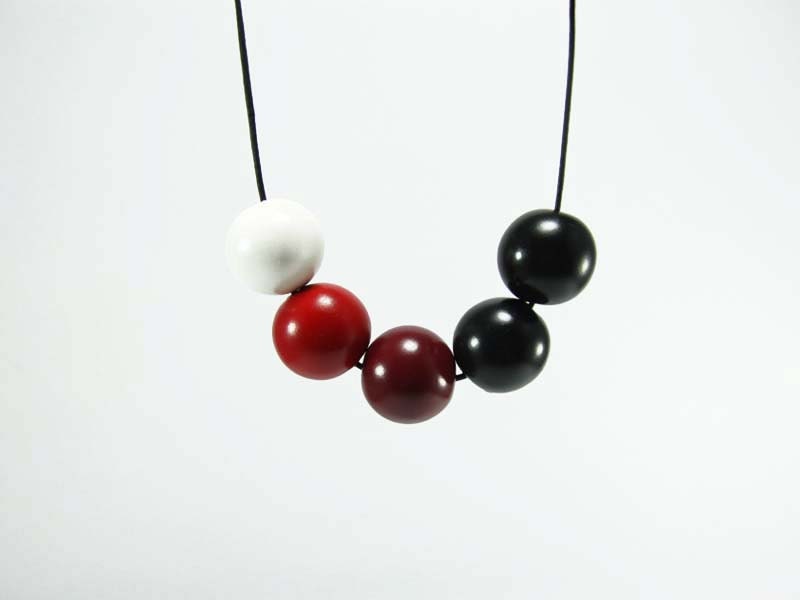 Handmade Round Beads Polymer Clay Necklace - Geometric Necklace for Women - Chunky Bubble Bright Beads - white, red, burgundy, black