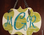 16"x22" Personalized Monogram Initial whimsical decorative wall art Sign - custom wood sign, hand painted and distressed, baby, girl, teen