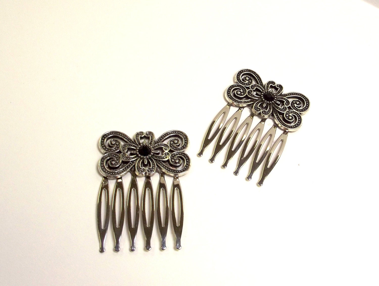 Hair Comb Set, Vintage Inspired, Ornate, Black Crystal Center, Hair Accessory, Gift For Her