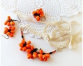 Set - Necklace, Dangle Earrings, Adjustable Ring - bright summer jewelry