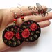 POLISH FOLK ROSES earrings, decoupaged in black, red, green, colorful earrings, perfect gift