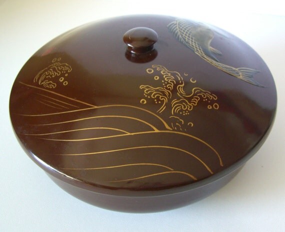 Japanese lacquerware round bowl with lid vintage by StyledinJapan