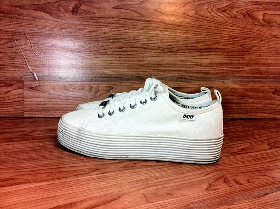 90s DKNY White Canvas Platform Sneakers 7 by MelissaJoyVintage