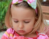 Large Bow Headband/ or Clip in Pink Floral