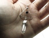 Sterling silver, black onyx & quartz point necklace