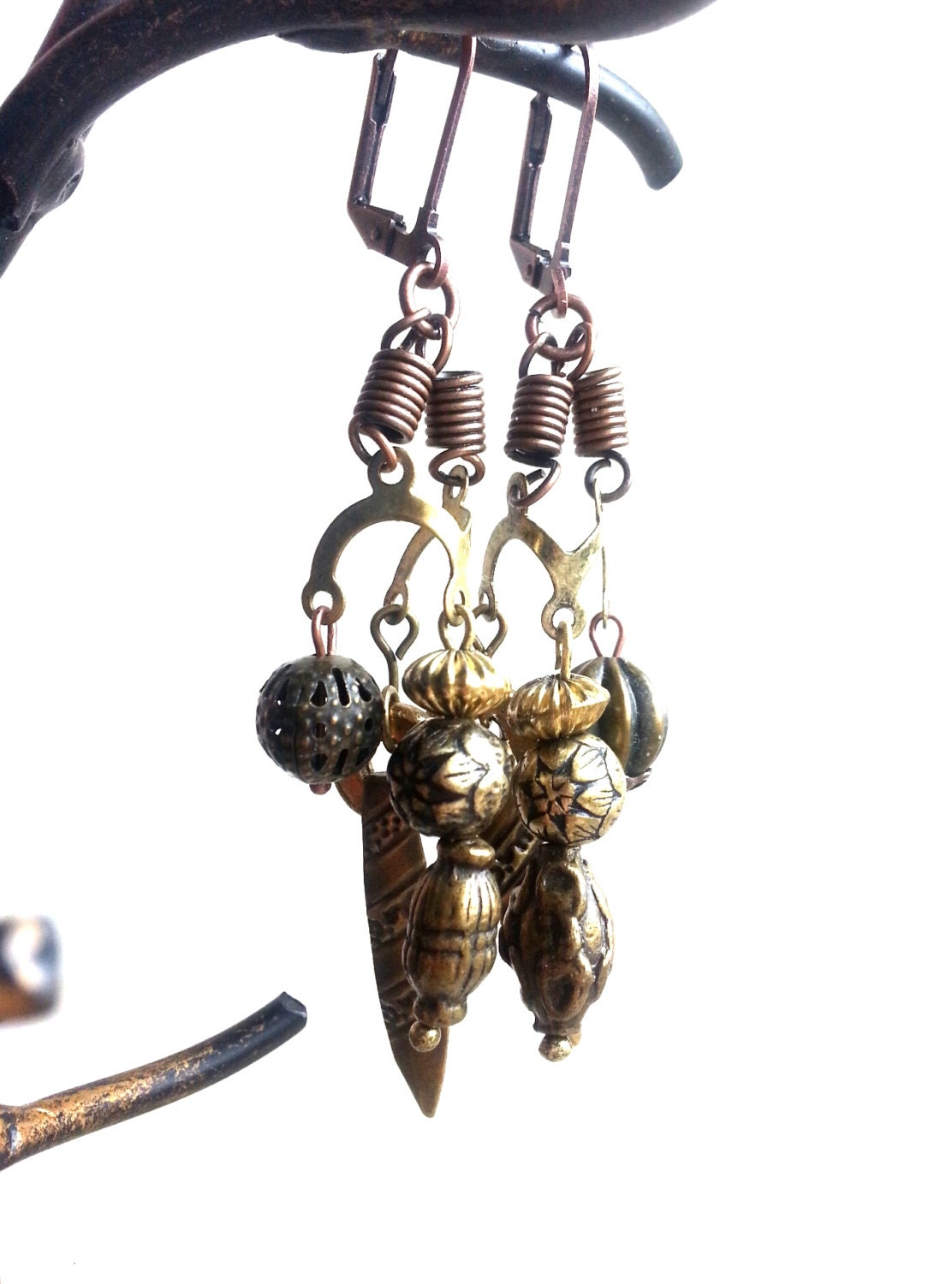 Aether Nomad Tribal I - anti-copper swingback cluster earrings, SteampunkCatwalk collection