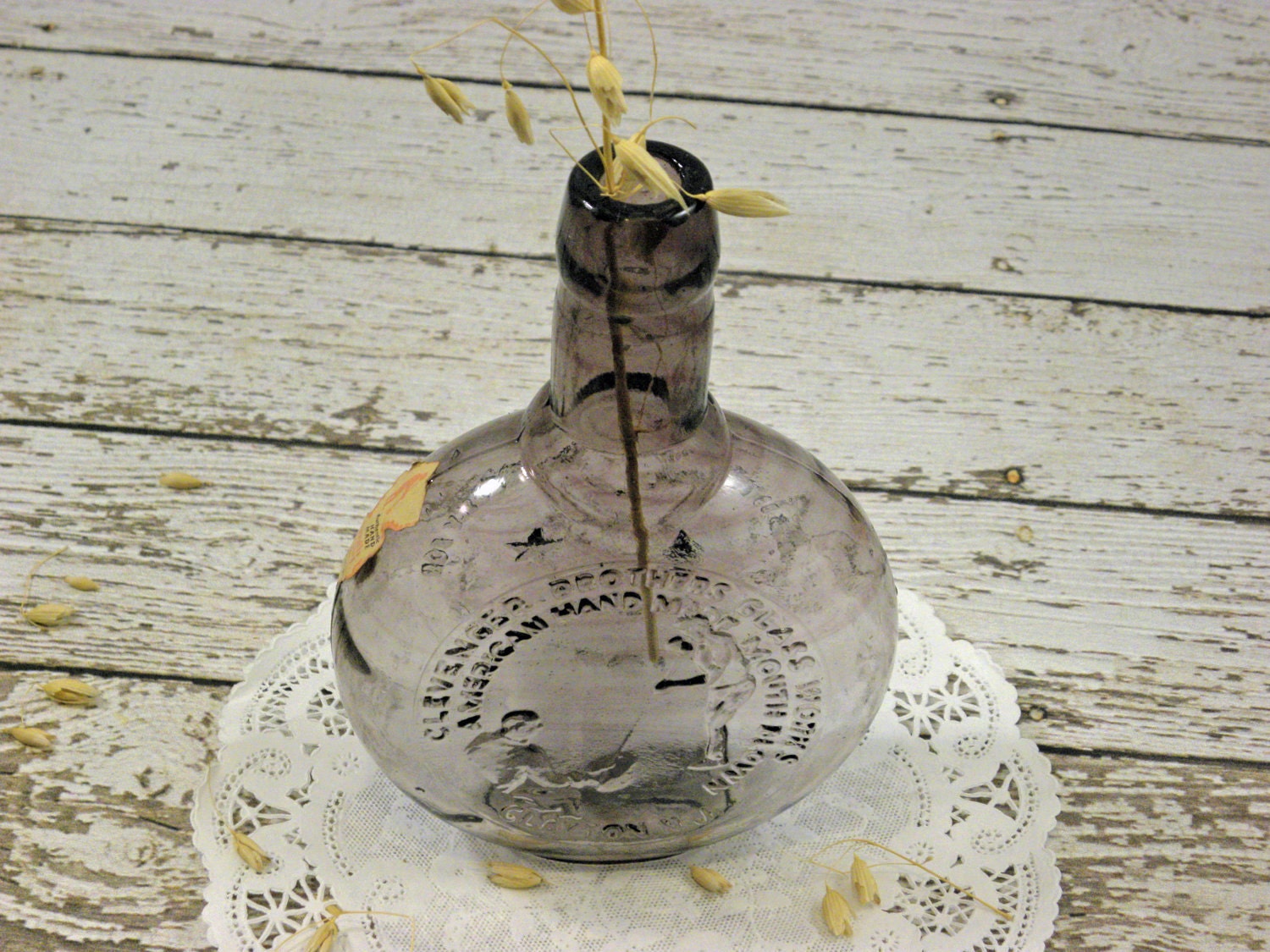 Vintage Glass Bottle Purple Clevenger Brothers 1975 Iris Coral Verg