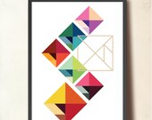 Tangram Geometric Art, Abstract Poster A3, Wall Decor, Mid Century Modern, Scandinavian design inspired, TangramArtworks good mood design