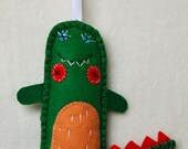 Felted little crocodile, handmade plush to hang up
