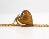 Golden Yellow Beaded Heart Chain Pendant - Handmade Jewelry - OOAK - Ready to Ship