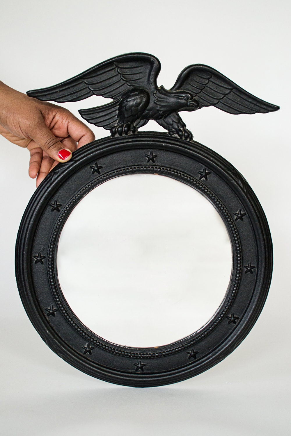 Round Black Vintage Federal Eagle Girandole Bullseye Mirror