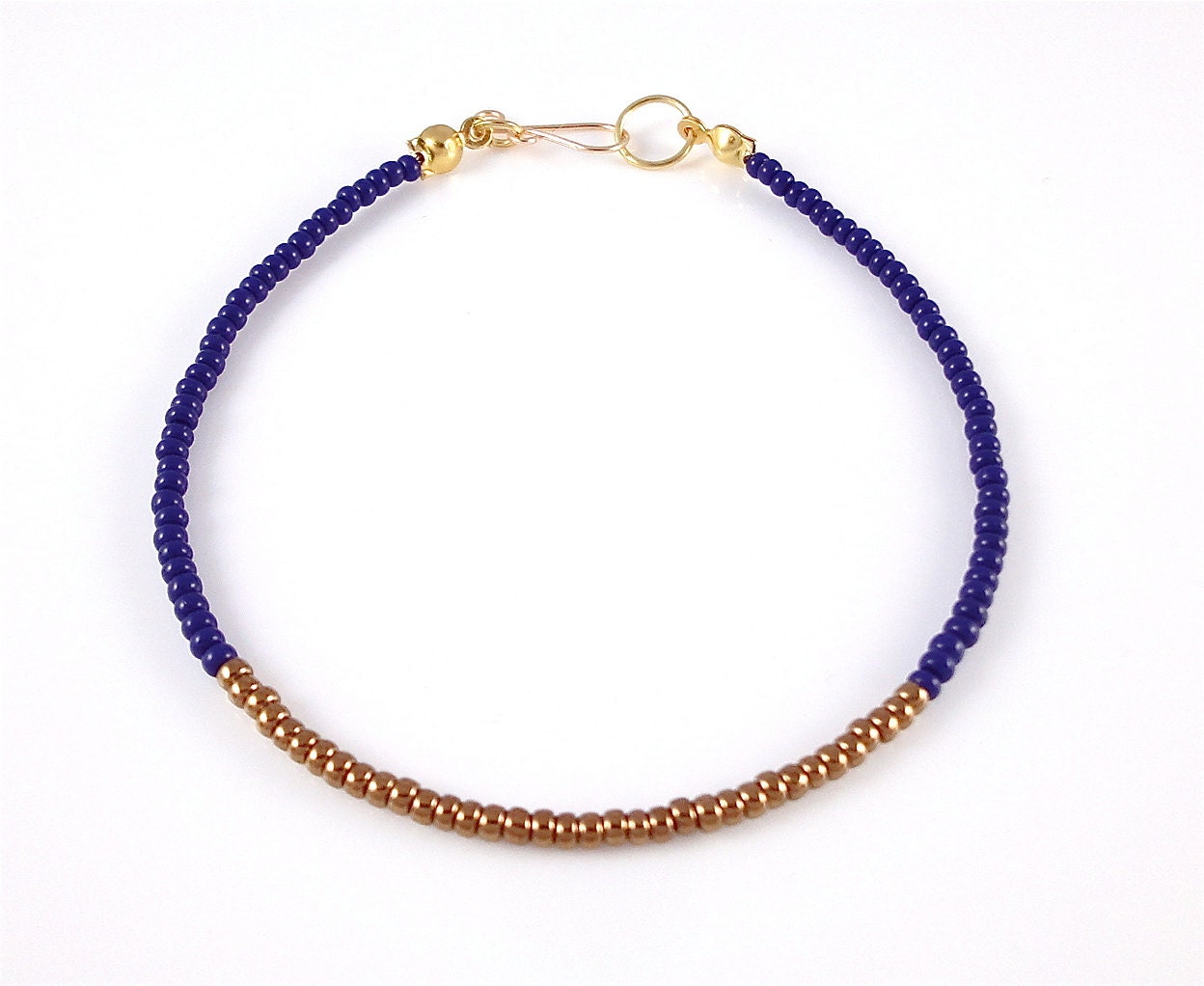 Dainty bracelet, royal blue and gold seed beads, minimalist jewellery, tiny beaded bracelet
