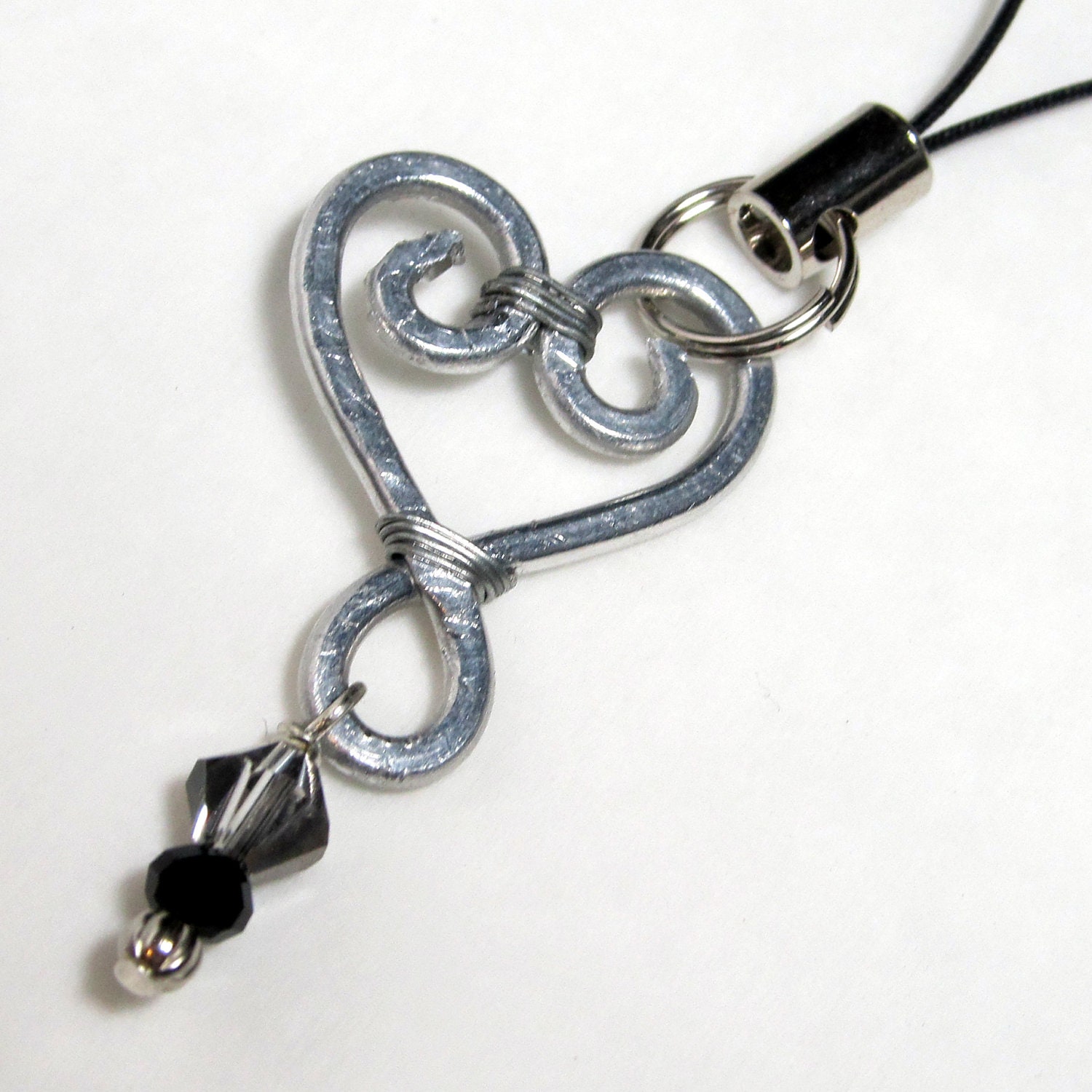 Swirl Heart Grey & Black Crystal Phone / Purse Charm