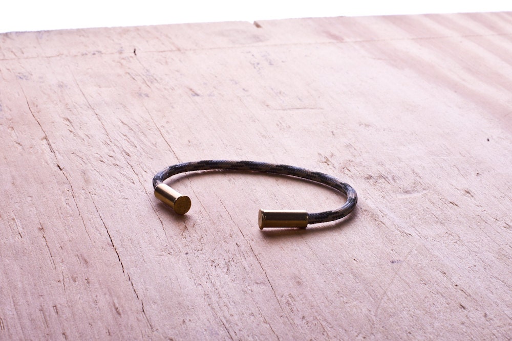 Agave Camo Bullet Casing Bracelet recycled .22lr casings tan green blue paracord wire BRZN