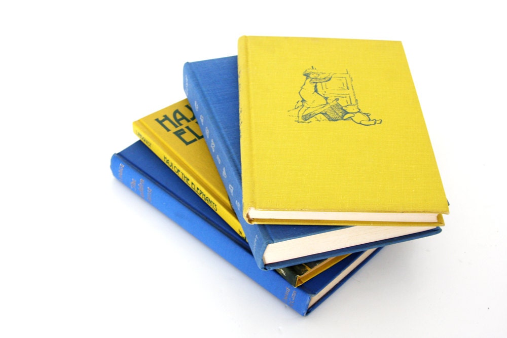 Royal Blue and Yellow Book Collection - Bright Book Decor - Modern Library -  Retro Mod - Vintage Books - VintageScholar