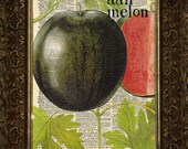 Ahh Melon, kitchen, dining, on Antique Dictionary Page, art print, Wall Decor, Wall Art Mixed Media Collage
