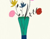 digital print, flower art, garden, floral drawing, poster, home library, gardener, girl, mom, floral illustration, flowers  - BLOOM BLOOM