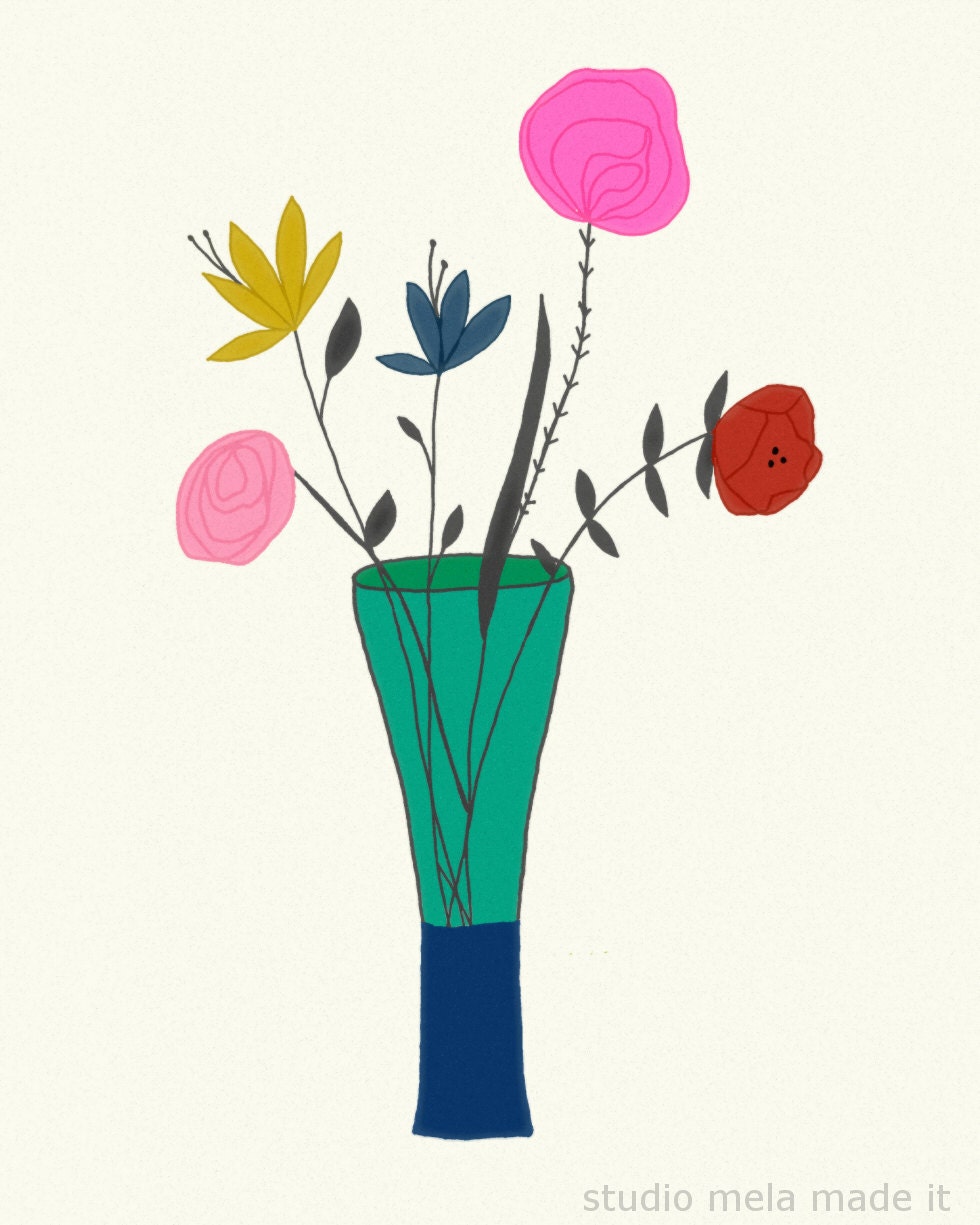 digital print, flower art, garden, floral drawing, poster, home library, gardener, girl, mom, floral illustration, flowers  - BLOOM BLOOM