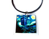 Police Box on Van Gogh's Starry Night, Handmade Necklace, Paper & Plastic Jewelry by BohoBear