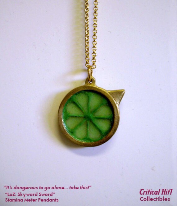 Zelda Skyward Sword Jewelry Glowing Stamina Meter Pendant -  brass video game jewelry