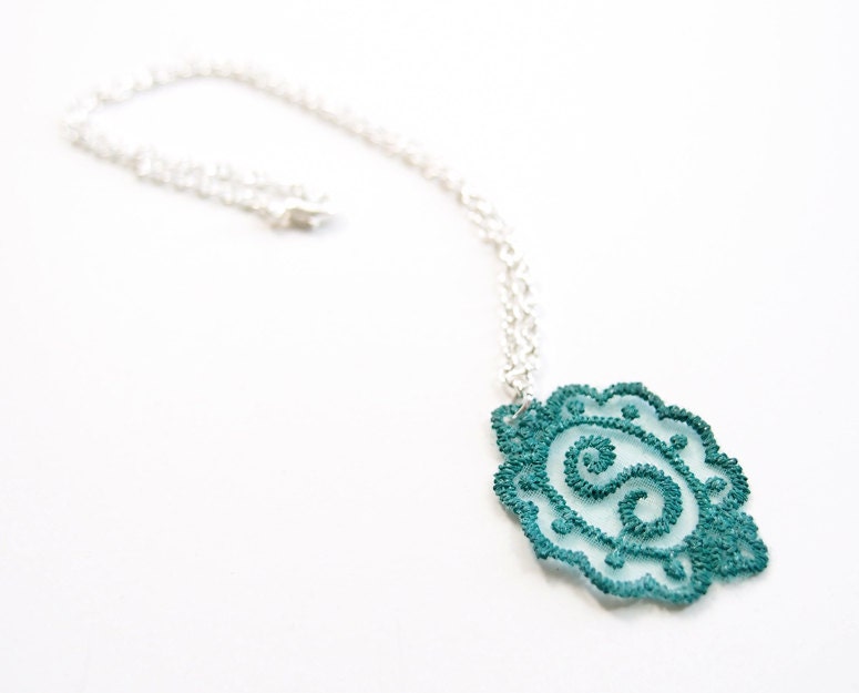 Personalized Initial Necklace in Lace - Your Choice of Color and Letter - Personalized Monogram Jewelry Bridesmaid Letter Jewelry