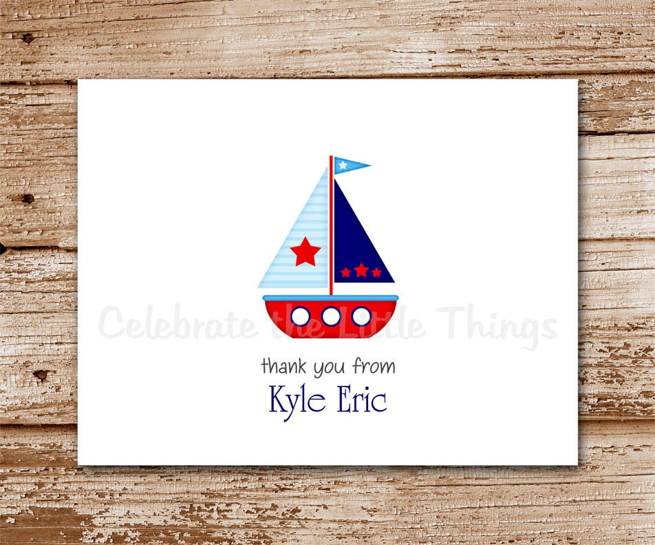 Set of 8 / Sailboat Note Cards / Personalized Stationery / Sail Boat / Thank You Notecards Il_570xn